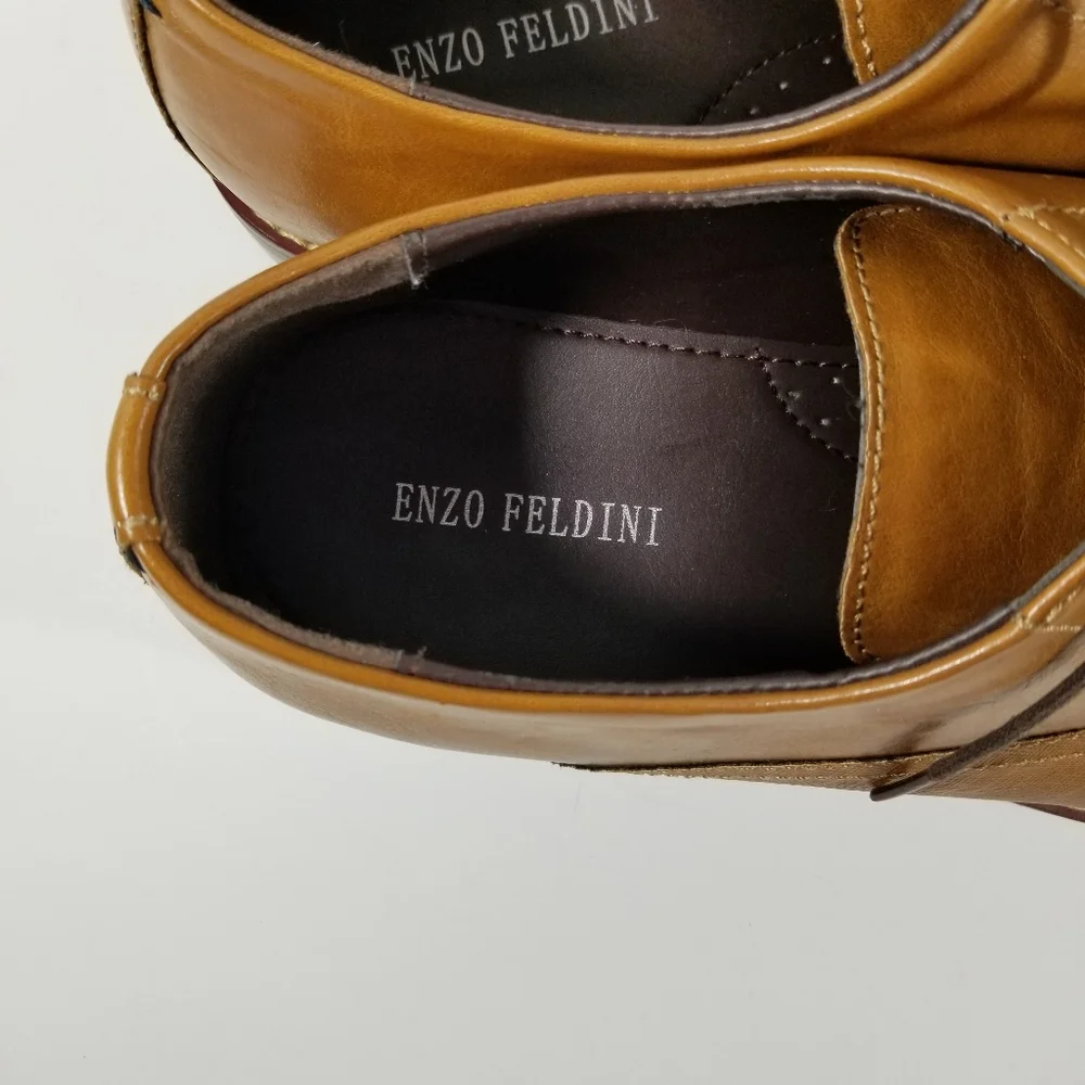 Enzo Feldini Shoes Men's 13 M Tan Brown Casual Dress Tie Oxfords